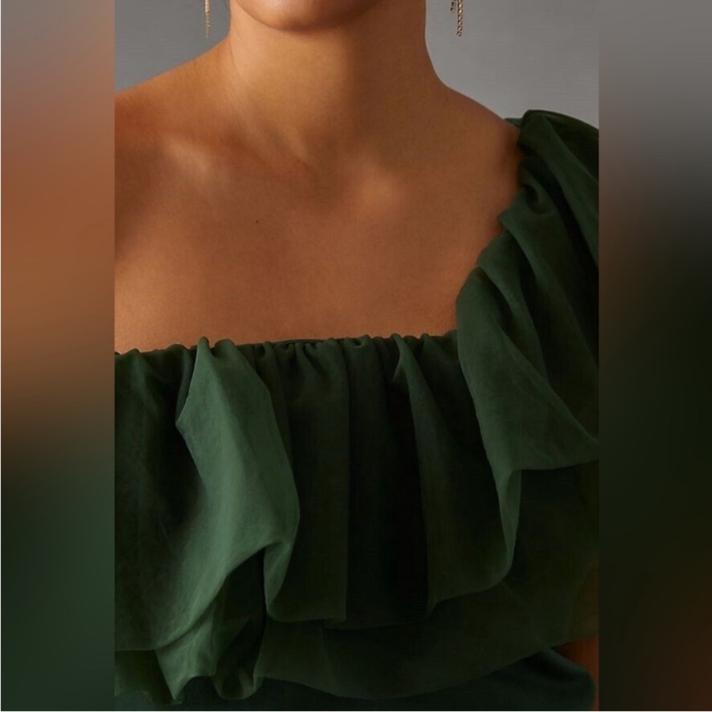 Green Ruffled one shoulder  Top - Picture 5 of 5